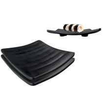 2 Pratos Oriental 14cm Quadrado Melamina Preto Japones