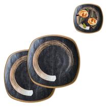 2 Pratos Oriental Preto 20cm Restaurante Japones Melamina