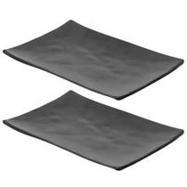 2 Pratos para Sushi Retangulares em Melamina 20x14cm Preto Gourmet Mix para Servir Comida Japonesa