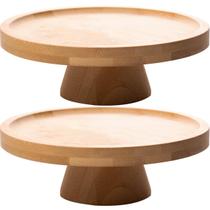 2 Pratos Pedestal Redondos Bambu para Bolo 20cm Boleiras Peq