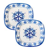 2 Pratos Quadrado Melamina Decorado 21cm Restaurante Jantar