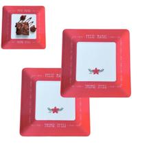 2 Pratos Quadrado Raso em Melamina Estampa Natalina 26,5cm 2 Pratos Quadrado Raso em Melamina Estampa Natalina 26,5cm