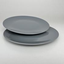 2 Pratos Raso 2ª Linha Cerâmica Refeição Cinza Claro Minimalista 27cm