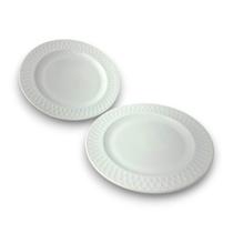 2 Pratos Raso Sobremesa Trabalhado Vidro Opalino Branco 19cm 2 Pratos Raso Sobremesa Trabalhado Vidro Opalino Branco 19cm
