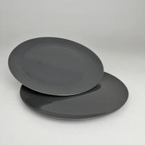 2 Pratos Rasos Cerâmica Cinza Escuro Minimalista 27cm - Luggari