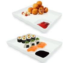 2 Pratos Retangular Melamina Premium Divisória Porta Molhos