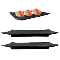 2 Pratos Retangular Raso Oriental em Melamina Preto 20cm