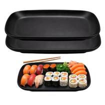 2 Pratos Retangular Travessa Oriental Melamina Sushi 24cm Preto 2 Pratos Retangular Travessa Oriental Melamina Sushi 24cm Preto