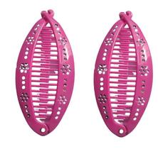 2 Presilhas Banana Rosa c/ strass feminina com pente 2 Presilhas Banana Rosa c/ strass feminina com pente