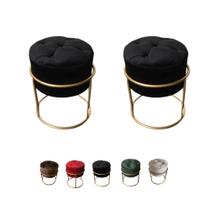 2 Puff Banqueta Redondo Capitonê Base Ferro Veludo Decorativo