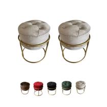 2 Puff Banqueta Redondo Capitonê Base Ferro Veludo Decorativo