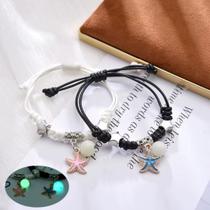 2 Pulseiras de Casal com Contas Luminosas Estrela, Gato, Flor, Coração e Mais Charme Unissex