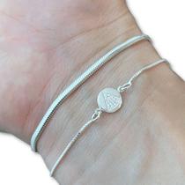 2 Pulseiras Femininas Lacraia N Senhora Aparecida Prata 925