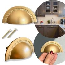 2 Puxadores Para Móveis, Gavetas, Concha Shell Dourado Fosco 64mm