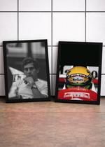 2 Quadros Ayrton Senna Chuva Com Vidro, Moldura Preto Tam:A4 2 Quadros Ayrton Senna Chuva Com Vidro, Moldura Preto Tam:A4