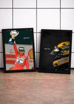 2 Quadros Ayrton Senna Eterno Com Vidro, Moldura Preto Tam:A4 2 Quadros Ayrton Senna Eterno Com Vidro, Moldura Preto Tam:A4