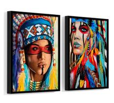 2 Quadros Com Moldura Mulheres Índias Estilo Pintura 90x60 Moldura Preta 2 Quadros Com Moldura Mulheres Índias Estilo Pintura 90x60 Moldura Preta
