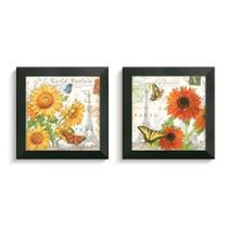 2 Quadros Decorativos Flores Coloridas Paris Moldura Caixa Alta Vidro