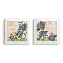 2 Quadros Decorativos Flores Hortensia Moldura Caixa Alta Vidro