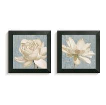 2 Quadros Decorativos Flores Retro Moldura Caixa Alta Vidro