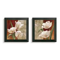 2 Quadros Decorativos Flores Retro Moldura Caixa Alta Vidro