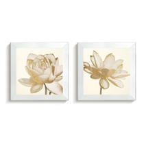 2 Quadros Decorativos Flores Tom Bege Moldura Caixa Alta Vidro