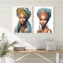 2 Quadros Decorativos Mulher Africana 24x18cm Moldura Preta