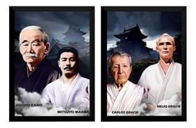 2 Quadros Jiu Jitsu Mestres Kano Maeda Carlos Helio Gracie