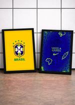 2 Quadros Seleção Ouro Verde C/ Vidro e Moldura Preto Tam:A4 2 Quadros Seleção Ouro Verde C/ Vidro e Moldura Preto Tam:A4