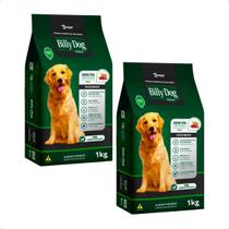 2 Ração Billy Dog Cães Adultos Ossinho Carne - 1Kg