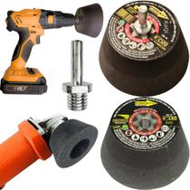 2 Rebolos Copo Cônico 4 Polegadas Grão 120 Rosca M14 Forcety + 1 Pino Adaptador KaQi 2 Rebolos Copo Cônico 4 Polegadas Grão 120 Rosca M14 Forcety + 1 Pino Adaptador KaQi