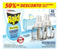 2 Refis Repelente de Mosquitos Raid Family Criança 32,9ml - Sc Johnson