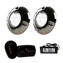 2 Refletor LED Inox RGB 9W + Módulo RGB + Fonte 2A 24W