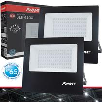 2 Refletor Slim 100W Branco Frio 6500K Luz Externa Comércio