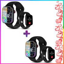 2 Relógios Smartwatch Kit Casal W-09 Tela Infinita Foto De Fundo Nota Fiscal