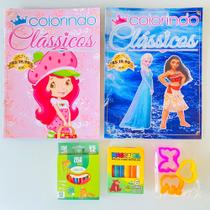 2 Revistas Colorir Menina Lápis De Cor + Massinha