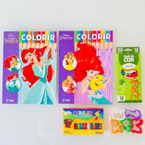 2 Revistas Colorir Pequena Sereia com Lápis De Cor + Massinha - Rideel