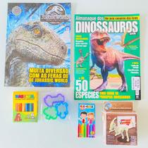 2 revistas Dinossauros leitura e colorir com giz massinha + brinde