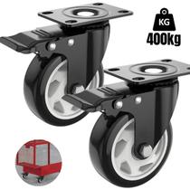 2 Rodas Rodízio Grande Giratória Com Trava Reforçadas Carrinho Móveis 100mm 4 Polegadas Peso 400kg -
