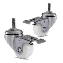 2 Rodizio giratório inox 2 pol. Roda nylon com espiga com freio