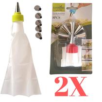 2 sacos de confeitar flexível durável com 6 bicos decorador bolo aço inox profissional facil de limpar