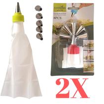 2 sacos de confeitar flexível durável com 6 bicos decorador bolo aço inox profissional facil de limpar - COOKING MASTER