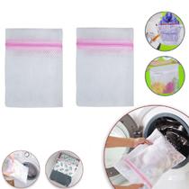 2 Sacos Máquinha Lavar Roupas Íntimas Delicada Zíper 40x50cm