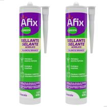 2 Selante Acrílico Branco Afix 430g - Adesivo Silicone Multiflex Base Água Para Acabamento Veda Sela Trincas Junta Moveis Rodapé Portas Janelas Gesso