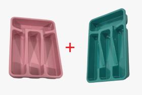 2 Separador De Talheres Plástico Verde + Rosa 4 Divisões Utilidade Doméstica - collore_bling