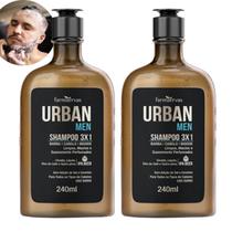 2 Shampoo Masculino Homem 3x1 Barba Cabelo Bigode Urban Men 240ml Farmaervas Xampu