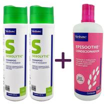 2 Shampoo Sebolytic 250ml + 1 Condicionador Episoothe 500ml Virbac Cães