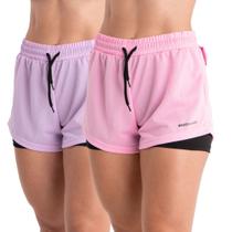 2 Shorts Academia Duplo Feminino Com Bolso Dryfit Bermuda Para Treino Caminhada e Outros Esportes