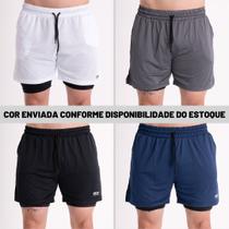 2 Shorts Academia Masculino 2em1 Dryfit com ProteçãoUV Bolso Oculto Bermuda d compressão Academia
