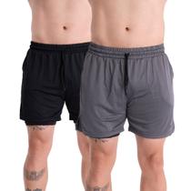 2 Shorts Academia Masculino 2em1 Dryfit com ProteçãoUV Bolso Oculto Bermuda d compressão Academia